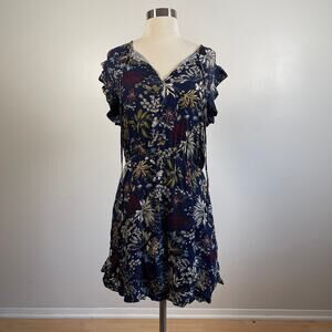 Wayf • Floral Keyhole Tiered Ruffle Hem Shift Navy Dress